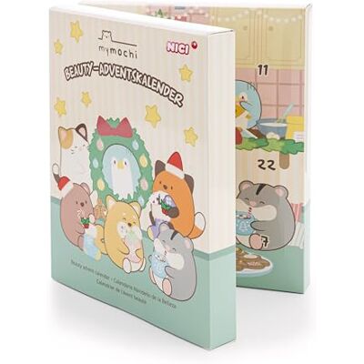 NICI mymochi Adventskalender med smink i 24 delar på 27 x 22 x 5 cm, kalender för adventstid för flickor från 3 år, kawaii-julkalender för barn med 24 fantastiska presenter, beige – 62588 NICI mymochi Adventskalender med smink i 24 delar på 27 x 22 x 5 cm, kalender för adventstid för flickor från 3 år, kawaii-julkalender för barn med 24 fantastiska presenter, beige – 62588