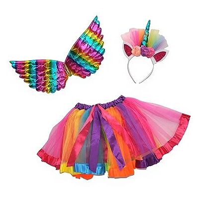 Ciao Rainbow Unicorn disguise kit (tutu skirt, wings, tiara with horn), multicolor Ciao Rainbow Unicorn disguise kit (tutu skirt, wings, tiara with horn), multicolor