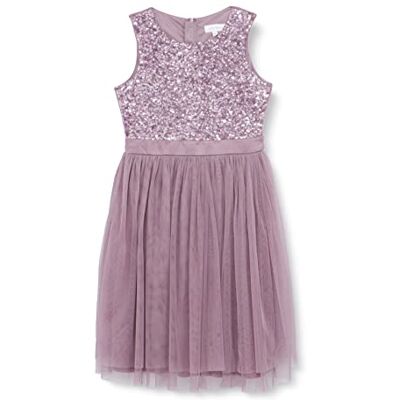 Maya Deluxe Midi-klänning för flickor, paljetter, utsmyckad, fest, tutu, brudtärnor, bröllop med bältesrosett, Moody Lilac, 3-4 År Maya Deluxe Midi-klänning för flickor, paljetter, utsmyckad, fest, tutu, brudtärnor, bröllop med bältesrosett, Moody Lilac, 3-4 År