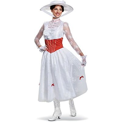 Disguise Dam Mary Poppins Deluxe vuxen kostym, vit, XL (18-20) Disguise Dam Mary Poppins Deluxe vuxen kostym, vit, XL (18-20)