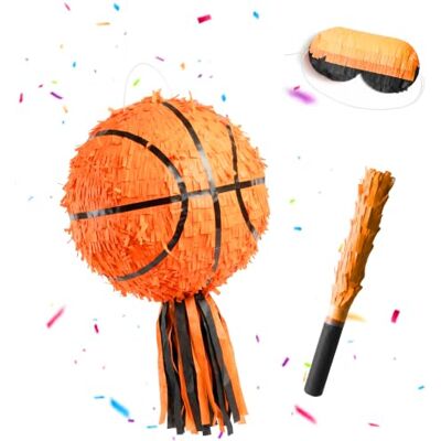 Relaxdays Pinata basketboll, med pinatastav & ögonbindel, orange-svart festpinata för barn, fyllbar, D: 25 cm Relaxdays Pinata basketboll, med pinatastav & ögonbindel, orange-svart festpinata för barn, fyllbar, D: 25 cm