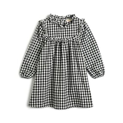 Koton Girls's Crew Neck Långärmad Check Ruffled Dress Koton Girls's Crew Neck Långärmad Check Ruffled Dress
