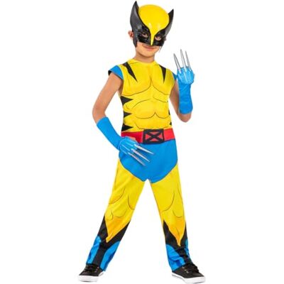 Rubie's Rubies Wolverine Classic kostym för pojkar och flickor, jumpsuit, handskar med blad och mask, Lobezno, officiell Marvel Deadpool 3-licens för karneval, Halloween, cosplay, fester Rubie's Rubies Wolverine Classic kostym för pojkar och flickor, jumpsuit, handskar med blad och mask, Lobezno, officiell Marvel Deadpool 3-licens för karneval, Halloween, cosplay, fester