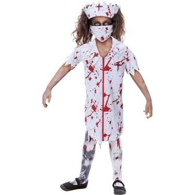 Smiffys zombie sjuksköterska flickor kostym med klänning, mask och pannband, halloween barn maskeradklänning, zombie utklädningsdräkter Smiffys zombie sjuksköterska flickor kostym med klänning, mask och pannband, halloween barn maskeradklänning, zombie utklädningsdräkter