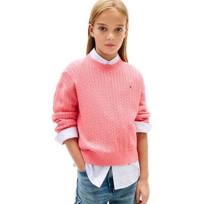 Tommy Hilfiger Pointelle kabeltröja för flickor KG0KG09223 tröjor, rosa (Tropical Blush), 8 år Tommy Hilfiger Pointelle kabeltröja för flickor KG0KG09223 tröjor, rosa (Tropical Blush), 8 år