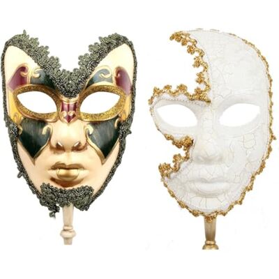 YU FENG 2-pack par venetianska cosplay-masker venetiansk musikalisk karneval Mardi Gras maskerad mask på en pinne fest fin klänning YU FENG 2-pack par venetianska cosplay-masker venetiansk musikalisk karneval Mardi Gras maskerad mask på en pinne fest fin klänning