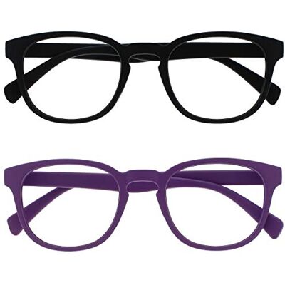 OPULIZE Pop 2-pack svart lila distansglasögon kort syn retro runda herr dam vårgångjärn MM2-15 -2,50 OPULIZE Pop 2-pack svart lila distansglasögon kort syn retro runda herr dam vårgångjärn MM2-15 -2,50