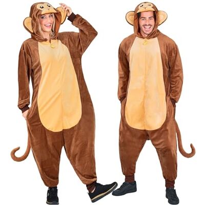 W WIDMANN MILANO Party Fashion Apa kostym för vuxna, brun plyschdräkt med huva, djurdräkt för karneval W WIDMANN MILANO Party Fashion Apa kostym för vuxna, brun plyschdräkt med huva, djurdräkt för karneval