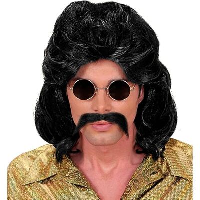 W WIDMANN MILANO Party Fashion WIDMANN 70-tals man och mustasch för män – svart peruk för hårtillbehör fin klänning W WIDMANN MILANO Party Fashion WIDMANN 70-tals man och mustasch för män – svart peruk för hårtillbehör fin klänning