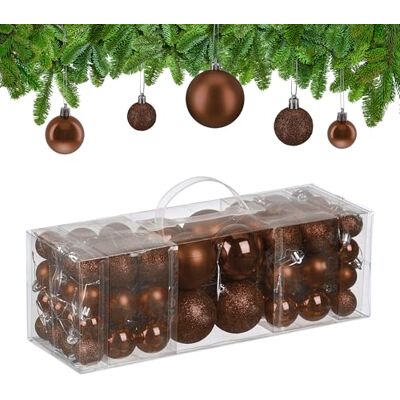 Relaxdays julkulor i 76-pack, plast, glittrande, matta, glänsande, bruna julgranspynt Relaxdays julkulor i 76-pack, plast, glittrande, matta, glänsande, bruna julgranspynt