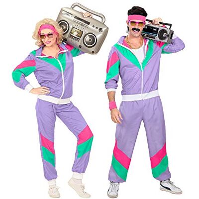 W WIDMANN MILANO Party Fashion WIDMANN 98794 Unisex 80-tals träningsoverall för män/kvinnor. Lila, rosa och grön. Retro fest, halloween och karneval W WIDMANN MILANO Party Fashion WIDMANN 98794 Unisex 80-tals träningsoverall för män/kvinnor. Lila, rosa och grön. Retro fest, halloween och karneval