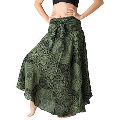 B BANGKOK PANTS Långa kjolar för kvinnor maxi boho-kjol blommigt tryck, Blomstergrön, one size B BANGKOK PANTS Långa kjolar för kvinnor maxi boho-kjol blommigt tryck, Blomstergrön, one size