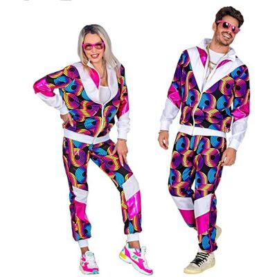 W WIDMANN MILANO Party Fashion – Kostym träningsoverall disco, 80-tals outfit, joggingdräkt, retrostil, badknapp outfit W WIDMANN MILANO Party Fashion – Kostym träningsoverall disco, 80-tals outfit, joggingdräkt, retrostil, badknapp outfit