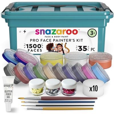 Snazaroo 1172249 Ansiktsmålning Set för Barn & Vuxna – 15 Färger med Glitter, Penslar & Svampar – Hudvänligt Smink för Halloween, Karneval, Fest & Maskerad – Lätt att Tvätta Bort Snazaroo 1172249 Ansiktsmålning Set för Barn & Vuxna – 15 Färger med Glitter, Penslar & Svampar – Hudvänligt Smink för Halloween, Karneval, Fest & Maskerad – Lätt att Tvätta Bort