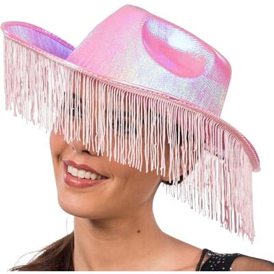 Chaks Holografisk cowboyhatt med fransar, västerländsk kostym, tillbehör, karneval, festival och JGA Chaks Holografisk cowboyhatt med fransar, västerländsk kostym, tillbehör, karneval, festival och JGA