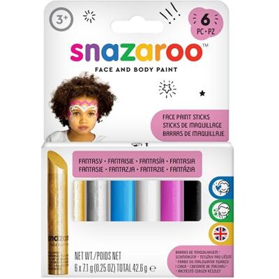 Snazaroo 1160601 set med sminkstift, 6 ansiktsfärger fria från dofter, hudvänliga och med tvål och vatten – perfekt för fester, halloween, karneval, karnavel – set flickor Snazaroo 1160601 set med sminkstift, 6 ansiktsfärger fria från dofter, hudvänliga och med tvål och vatten – perfekt för fester, halloween, karneval, karnavel – set flickor