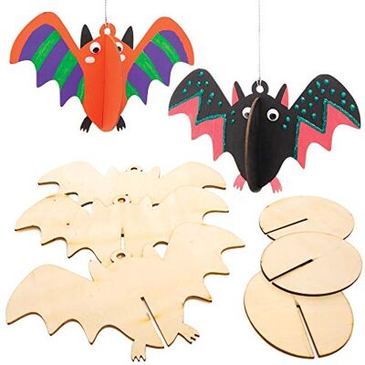 Baker Ross AW768 Halloween-dekorationer 3D trähantverk fladdermöss (paket med 6) Baker Ross AW768 Halloween-dekorationer 3D trähantverk fladdermöss (paket med 6)