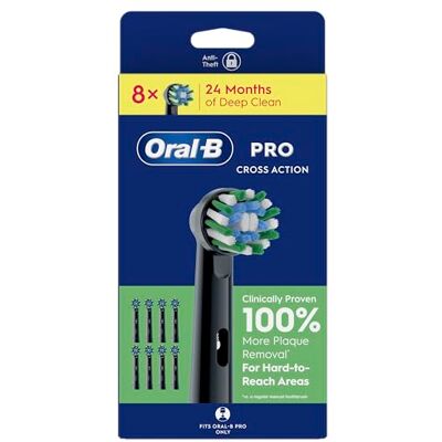 Oral-B Pro Cross Action svarta tandborsthuvuden, paket med 8 antal, lämplig för brevlåda Oral-B Pro Cross Action svarta tandborsthuvuden, paket med 8 antal, lämplig för brevlåda