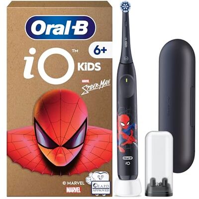 Oral-B iO 6+ Kids Marvel Spider-Man Eltandborste, 1 tandborsthuvud 3 mjuka borstlägen för 6-åriga barn, musikalisk timer, reservrund spets, fodral, i kartong Oral-B iO 6+ Kids Marvel Spider-Man Eltandborste, 1 tandborsthuvud 3 mjuka borstlägen för 6-åriga barn, musikalisk timer, reservrund spets, fodral, i kartong