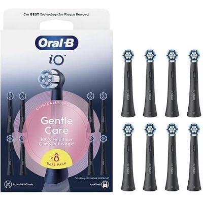 Oral-B Set med 8 Gentle Care reservborstar, äkta, svarta, mjukaste borstning, lämplig för känsligt tandkött, rund borste för elektriska tandborstar oral B iO Oral-B Set med 8 Gentle Care reservborstar, äkta, svarta, mjukaste borstning, lämplig för känsligt tandkött, rund borste för elektriska tandborstar oral B iO
