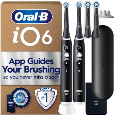 Oral-B iO 6 Eltandborste 2-pack Black & Pink 4 Borsthuvuden Innehåller 4 resehuvuden, elektrisk borste med 5 borstlägen för tandvård Oral-B iO 6 Eltandborste 2-pack Black & Pink 4 Borsthuvuden Innehåller 4 resehuvuden, elektrisk borste med 5 borstlägen för tandvård