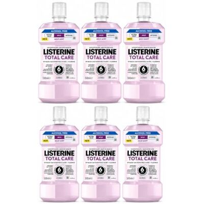 Listerine Total Care Mild, mild smak munsköljning, alkoholfri, ger komplett skydd för starka tänder med 6 i 1 effekt, 6 x 500 ml Listerine Total Care Mild, mild smak munsköljning, alkoholfri, ger komplett skydd för starka tänder med 6 i 1 effekt, 6 x 500 ml