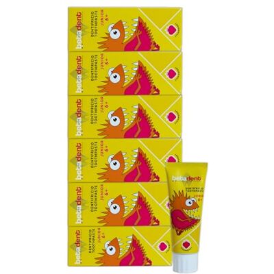 BETADENT KIT 6 JUNIOR DENTFRICIO 6+ FRAGOLA för barn från 6 år. Naturlig formulering, anti-plack och anti-karies. Balanserad fluorsalter i koncentrationen 950 ppm F 6 x 75 ml BETADENT KIT 6 JUNIOR DENTFRICIO 6+ FRAGOLA för barn från 6 år. Naturlig formulering, anti-plack och anti-karies. Balanserad fluorsalter i koncentrationen 950 ppm F 6 x 75 ml