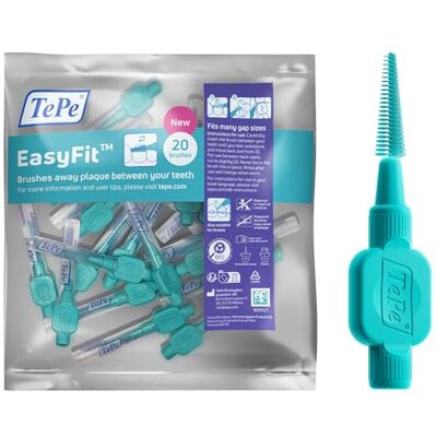 TePe EasyFit Mellanrumsborste, Turkos, Strl S/M, 20-pack, effektiv rengöring mellan tänderna, passar små till medelstora mellanrum, plackborttagning TePe EasyFit Mellanrumsborste, Turkos, Strl S/M, 20-pack, effektiv rengöring mellan tänderna, passar små till medelstora mellanrum, plackborttagning