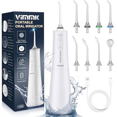 Vimmk Flosser, bärbar tandtråd för vatten med 5 lägen (vit2) Vimmk Flosser, bärbar tandtråd för vatten med 5 lägen (vit2)