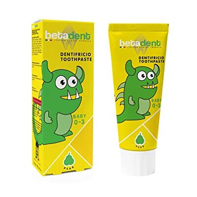 BETADENT Babytandkräm för barn från 0 till 3 år. Fluorfri glödlampa smak anti-plack-effekt, underlättar tanden, naturlig formel – 75 ml BETADENT Babytandkräm för barn från 0 till 3 år. Fluorfri glödlampa smak anti-plack-effekt, underlättar tanden, naturlig formel – 75 ml