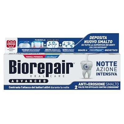 Biorepair , Avancerad tandkräm, intensiv natt mot erosion, skyddar och reparerar tandemalj, antibakteriell, med MicroRepair, PCA-zink och xylitol för frisk andedräkt, 75 ml Biorepair , Avancerad tandkräm, intensiv natt mot erosion, skyddar och reparerar tandemalj, antibakteriell, med MicroRepair, PCA-zink och xylitol för frisk andedräkt, 75 ml