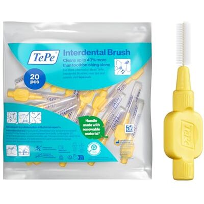 TePe Mellanrumsborste Extra Soft, Gul, 0.7mm/ISO 4, 20-pack, extra mjuka strån, effektiv rengöring mellan tänderna, ta bort plack, för medelstora mellanrum, där en vanlig tandborste inte kommer åt TePe Mellanrumsborste Extra Soft, Gul, 0.7mm/ISO 4, 20-pack, extra mjuka strån, effektiv rengöring mellan tänderna, ta bort plack, för medelstora mellanrum, där en vanlig tandborste inte kommer åt