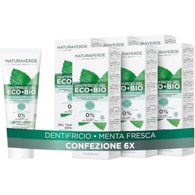 Naturaverde BIO ECO BIO tandkräm skydd och friskhet, med Echinacea-extrakt och lav islandic 0% fluor, 6 x 75 ml Naturaverde BIO ECO BIO tandkräm skydd och friskhet, med Echinacea-extrakt och lav islandic 0% fluor, 6 x 75 ml