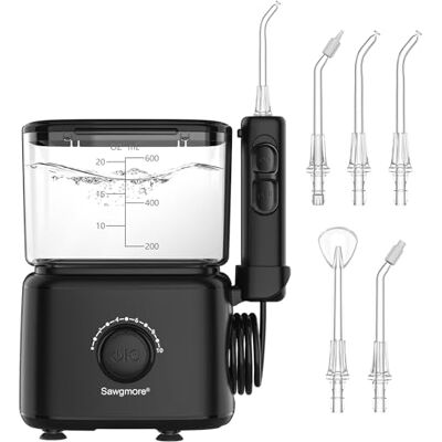 Sawgmore Mundusch, elektrisk tandrengöring med 5 multifunktionella munstycken, 10 vattentrycksinställningar, 600ML kapacitet Family Care Dental Irrigator (svart) Sawgmore Mundusch, elektrisk tandrengöring med 5 multifunktionella munstycken, 10 vattentrycksinställningar, 600ML kapacitet Family Care Dental Irrigator (svart)