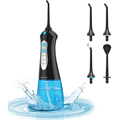 TUREWELL Munddusche -Elektrisch Zahnzwischenraumreiniger mit 3 Modi und 6 Düsen,IPX7 Wasserdicht 300ML Munddusche Kabellos,USB Tragbarer Aufladbarer für Familie und Reisen TUREWELL Munddusche -Elektrisch Zahnzwischenraumreiniger mit 3 Modi und 6 Düsen,IPX7 Wasserdicht 300ML Munddusche Kabellos,USB Tragbarer Aufladbarer für Familie und Reisen