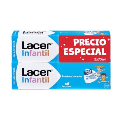 Lacer Barn tandkräm Pack 2 x 75 ml, tandkräm för barn från 6 månader till 6 år, förhindrar karies, fluorformel plus kalcium, tar hand om mjölktänderna Lacer Barn tandkräm Pack 2 x 75 ml, tandkräm för barn från 6 månader till 6 år, förhindrar karies, fluorformel plus kalcium, tar hand om mjölktänderna
