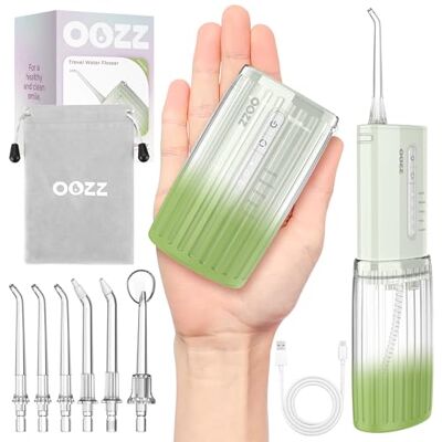 OOZZ Resevattenflosser, bärbar ficktandtråd, USB-C uppladdningsbar oral irrigator med 5 lägen, 6 jetspetsar och läckagesäker design, trådlös spolare, IPX8 vattentät, OZ-7213 OOZZ Resevattenflosser, bärbar ficktandtråd, USB-C uppladdningsbar oral irrigator med 5 lägen, 6 jetspetsar och läckagesäker design, trådlös spolare, IPX8 vattentät, OZ-7213