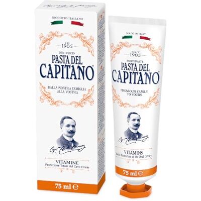 PASTA DEL CAPITANO 1905 , tandkräm med vitaminer A-C-E, främjar omfattande skydd av munhålan, smak av pepparmynta, kryddmynta och mentol, 100% tillverkad i Italien, 75 ml rör PASTA DEL CAPITANO 1905 , tandkräm med vitaminer A-C-E, främjar omfattande skydd av munhålan, smak av pepparmynta, kryddmynta och mentol, 100% tillverkad i Italien, 75 ml rör