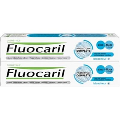 FLUOCARIL Tandkräm mot karies med fullt skydd av vithet 145 mg arom/mintsmak förstärkt emalj och starka tänder hjälper till att förhindra håligheter, frisk andedräkt, vithet (2 x 75 ml) FLUOCARIL Tandkräm mot karies med fullt skydd av vithet 145 mg arom/mintsmak förstärkt emalj och starka tänder hjälper till att förhindra håligheter, frisk andedräkt, vithet (2 x 75 ml)