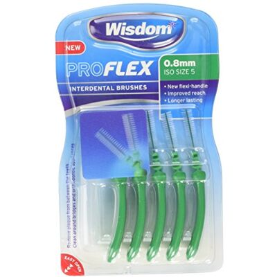 WISDOM Proflex mellantandborstar, 0,80 mm, grön, paket med 4, 20 stycken WISDOM Proflex mellantandborstar, 0,80 mm, grön, paket med 4, 20 stycken