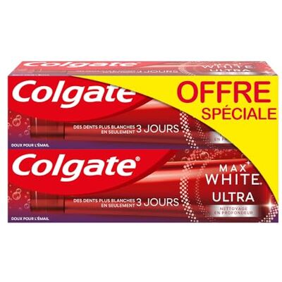 Colgate Max White Ultra Deep Cleaning Tandkräm 75 ml Vitare tänder på 3 dagar* Skonsam mot emalj, daglig användning 2 x 75 ml Colgate Max White Ultra Deep Cleaning Tandkräm 75 ml Vitare tänder på 3 dagar* Skonsam mot emalj, daglig användning 2 x 75 ml