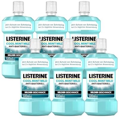 Listerine Cool mint Mild 6 x 500 ml, antibakteriell munsköljning med eteriska oljor och utan alkohol, milt munvatten bekämpar effektivt bakterier, optimalt komplement till daglig tandvård Listerine Cool mint Mild 6 x 500 ml, antibakteriell munsköljning med eteriska oljor och utan alkohol, milt munvatten bekämpar effektivt bakterier, optimalt komplement till daglig tandvård