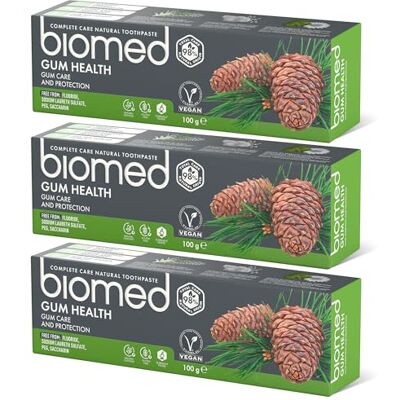 BIOMED Gum Health 98% Naturlig tandkräm/tuggummi styrka och skydd/salvia eukalyptus rosmarin ceder eteriska oljor, Vegan, SLES gratis 3x100g BIOMED Gum Health 98% Naturlig tandkräm/tuggummi styrka och skydd/salvia eukalyptus rosmarin ceder eteriska oljor, Vegan, SLES gratis 3x100g