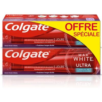 Colgate Vithet tandkräm Max White Ultra Freshness Pearls långvarig fräschhet tar bort fläckar på djupet* fluortandkräm 2 x 75 ml Colgate Vithet tandkräm Max White Ultra Freshness Pearls långvarig fräschhet tar bort fläckar på djupet* fluortandkräm 2 x 75 ml