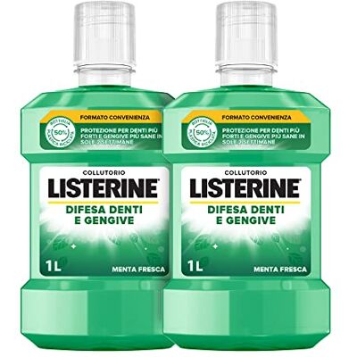 Listerine Munvatten Försvar Tänder och tandkött, delikat smak av färsk mynta, munvatten inflammerat tandkött för starka tänder, med fluor, munhygien för friskt tandkött, 2 x 1 l förpackning Listerine Munvatten Försvar Tänder och tandkött, delikat smak av färsk mynta, munvatten inflammerat tandkött för starka tänder, med fluor, munhygien för friskt tandkött, 2 x 1 l förpackning