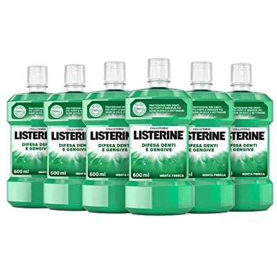 Listerine Total Care Tänder och tandkött, färskt mynta smaksatt munvatten, med fluor och 10 fördelar i 1 för fullständigt skydd och hälsosammare tandkött på två veckor, 6 x 600 ml förpackning Listerine Total Care Tänder och tandkött, färskt mynta smaksatt munvatten, med fluor och 10 fördelar i 1 för fullständigt skydd och hälsosammare tandkött på två veckor, 6 x 600 ml förpackning