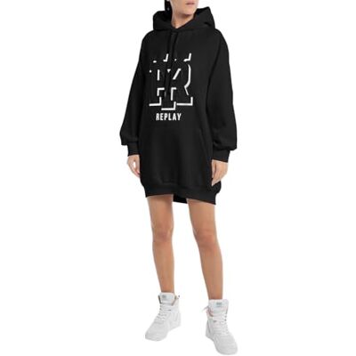 Replay Damsweatshirt, klänning med huva, 098 svart, L Replay Damsweatshirt, klänning med huva, 098 svart, L
