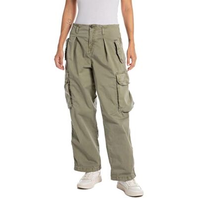 Replay Paperbag cargobyxor för kvinnor, 835 Soft Military, 26W Replay Paperbag cargobyxor för kvinnor, 835 Soft Military, 26W