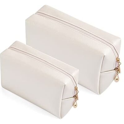 Sohynca 2 st set PU-läder sminkväska för kvinnor minimalism sminkväska för daglig användning bärbar förvaring handväska liten snygg sminkväska vattentålig toalettväska för resor, Elfenbensvit Sohynca 2 st set PU-läder sminkväska för kvinnor minimalism sminkväska för daglig användning bärbar förvaring handväska liten snygg sminkväska vattentålig toalettväska för resor, Elfenbensvit