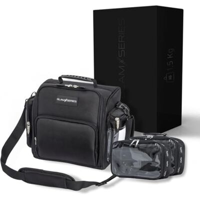GLAMSERIES GlamTraveler kosmetik väska, sminkväska med 2 väskinsatser, kombinerbar necessär med spänne, beauty bag för makeup artister, frisörer GLAMSERIES GlamTraveler kosmetik väska, sminkväska med 2 väskinsatser, kombinerbar necessär med spänne, beauty bag för makeup artister, frisörer